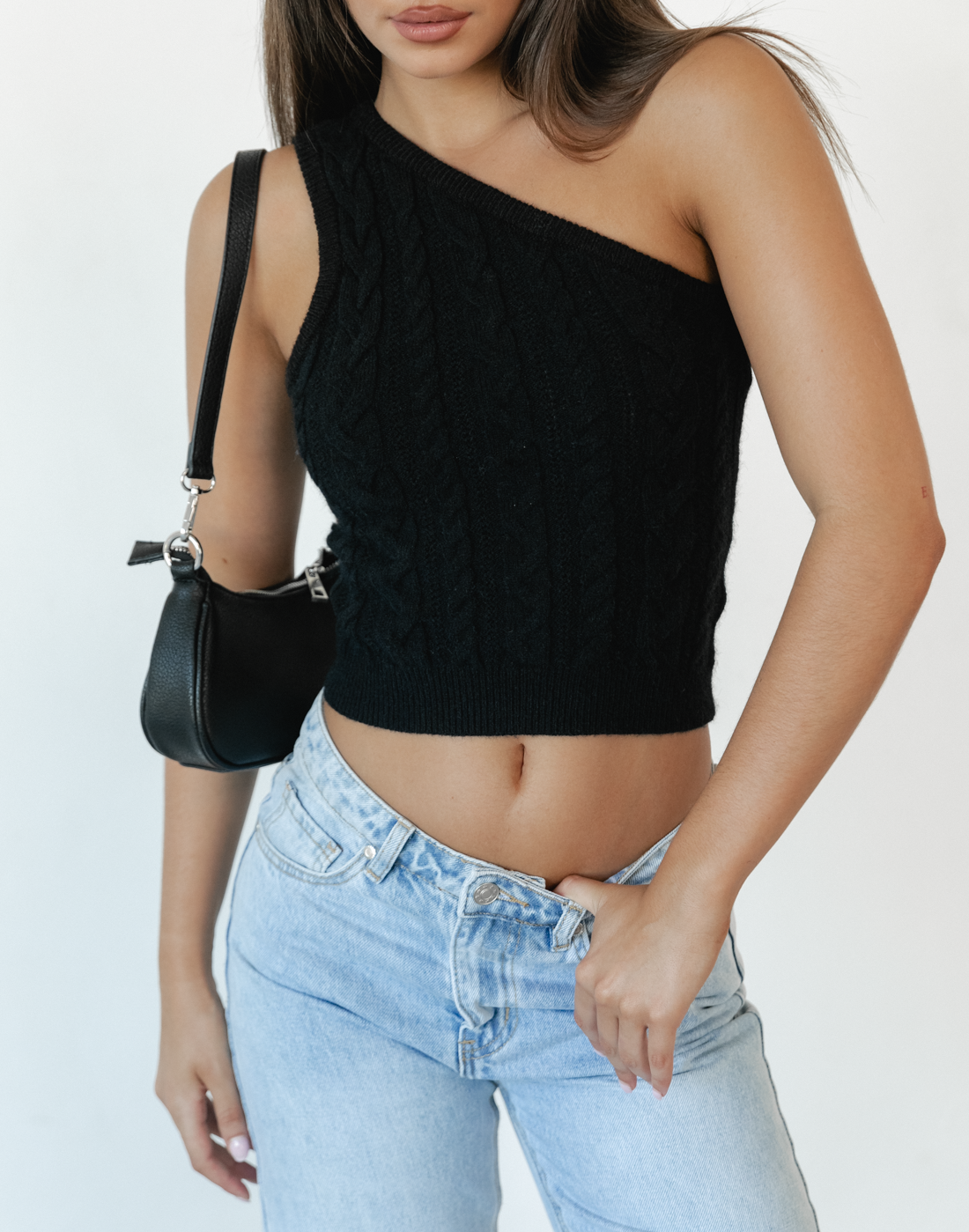 Kiara One Shoulder Top (Black)